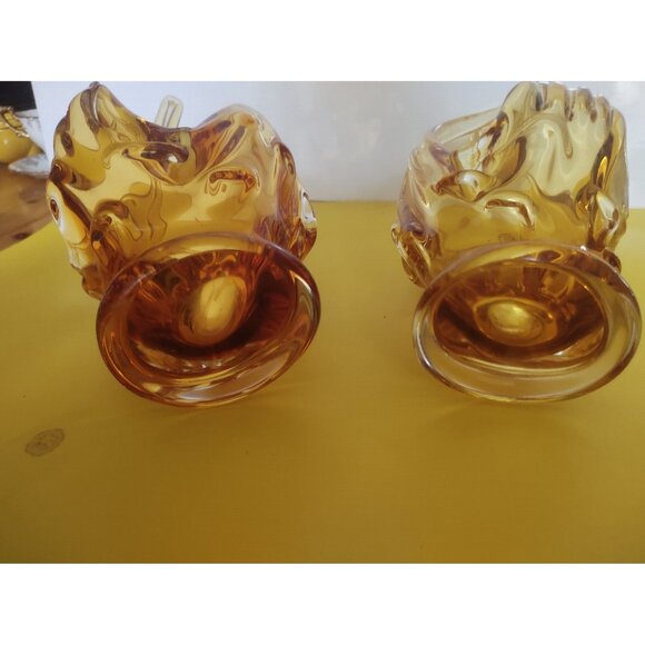 Vintage Chalet Canada Art Glass Vases Amber/Orange set of 2 1960's 11" - Picture 13 of 16